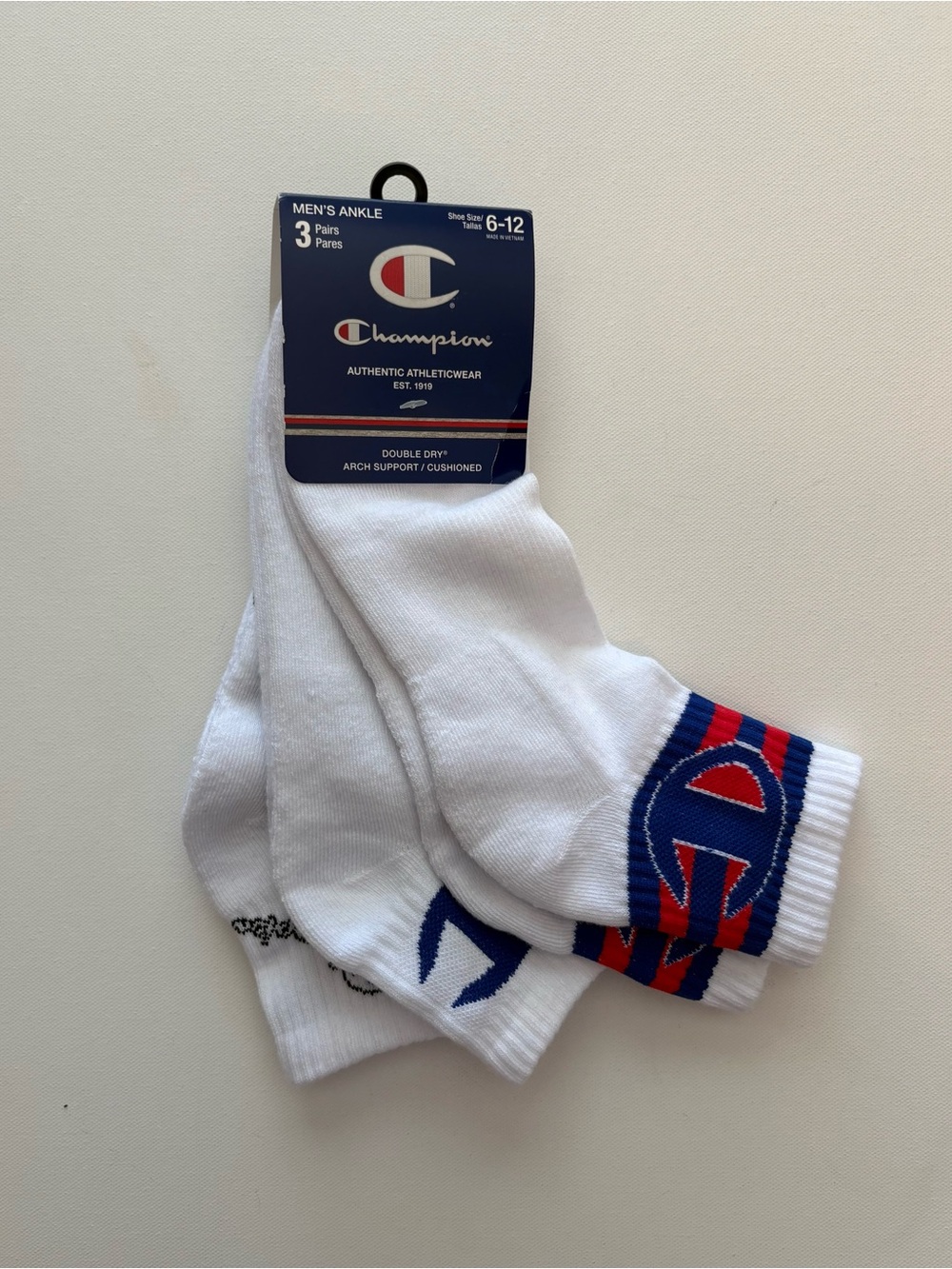 NWT Champion Men's White Ankle Socks with Logo - 3 Pack Shoe Size 6-12